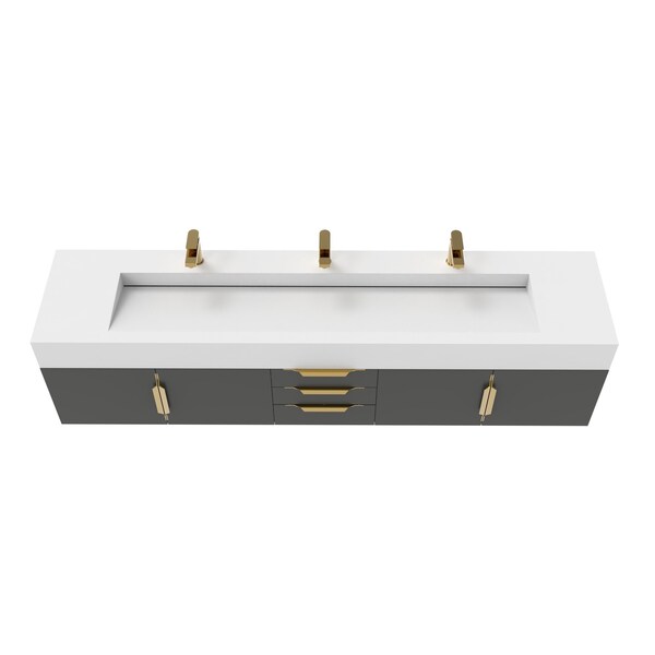 Castello Usa Nile 84-inch Black Vanity Set with White Top and Gold Handles CB-MC-84BLK-GLD-2053-WH - main